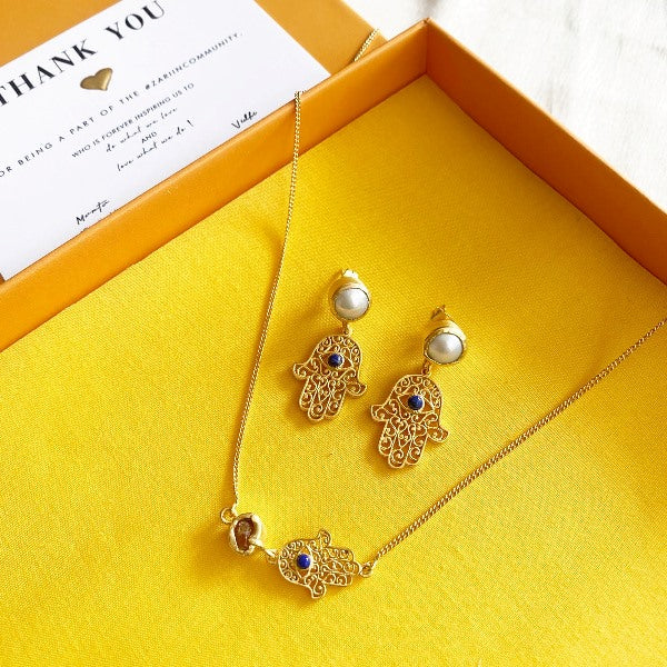 Protection From the Hand Evil Eyes Necklace and Earrings Giftbox