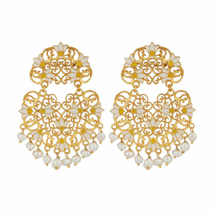 Serene Lotus Earrings in White Enamel