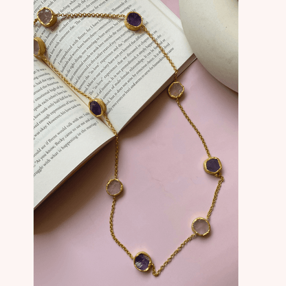 The Alternating Amethyst Rose Quartz Gold Necklace