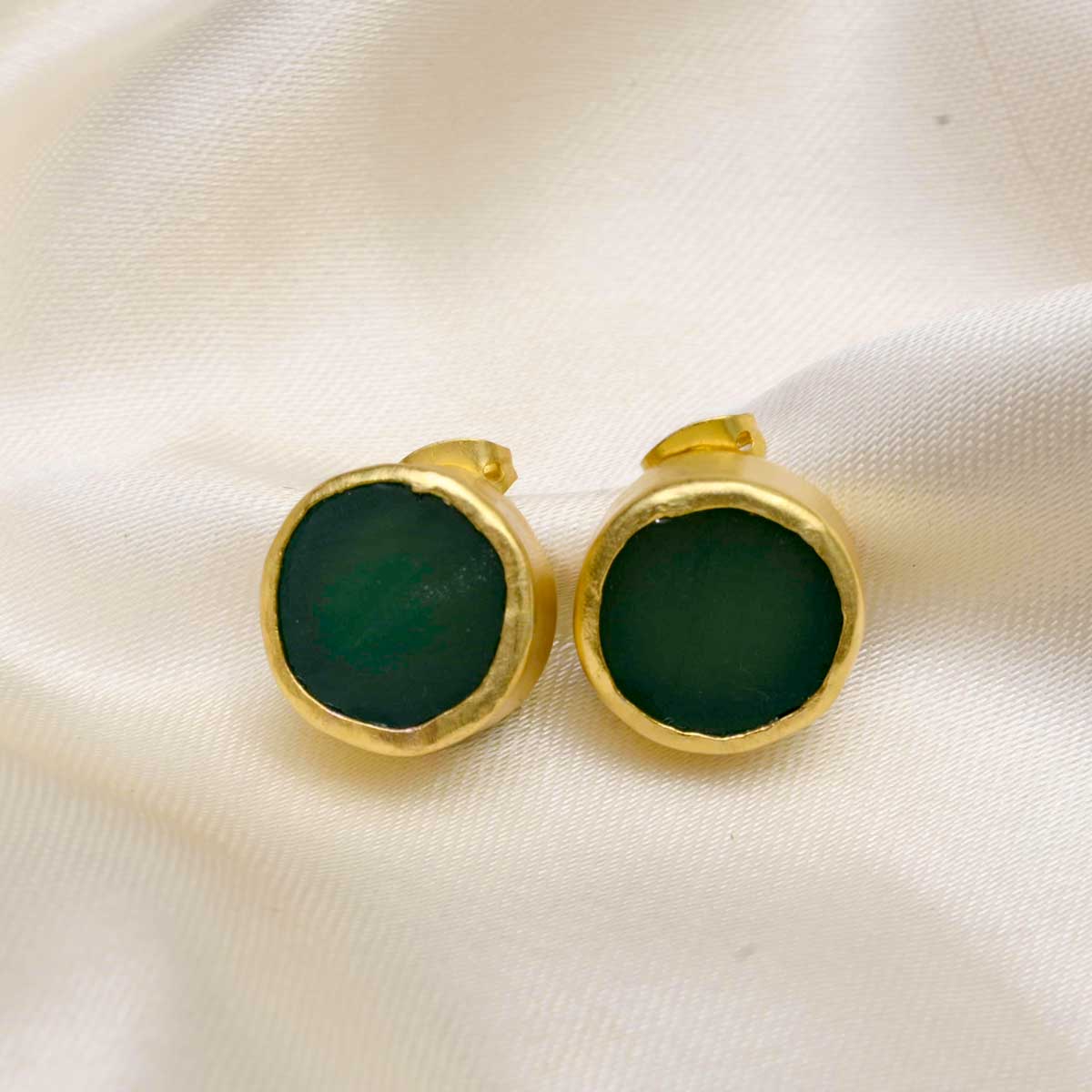 The Spirited Gold Stud Earrings with Green Chalcedony