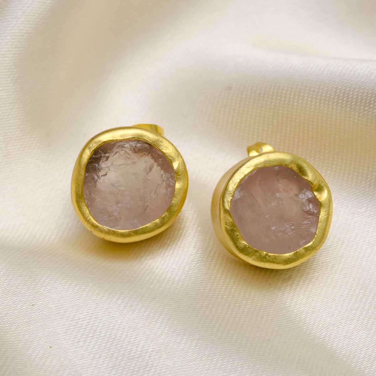 The Spirited Gold Stud Earrings with Rose quartz