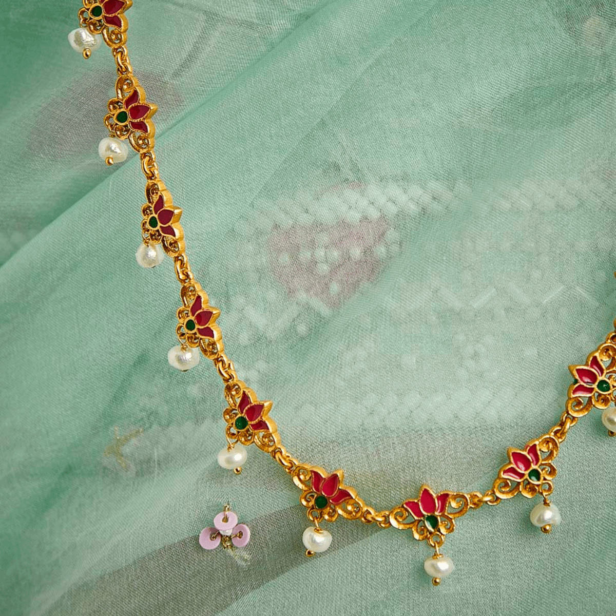 Threads of Lotus Long Necklace in Pink Enamel