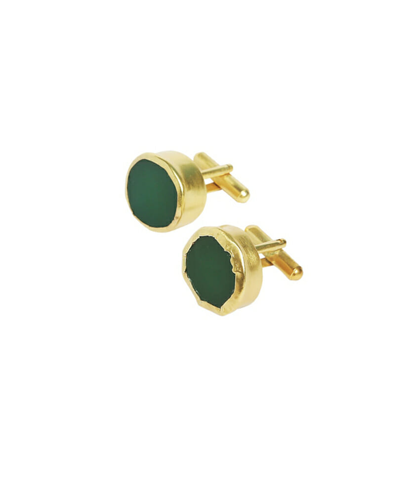 Cuff Links with Green Chalcedony