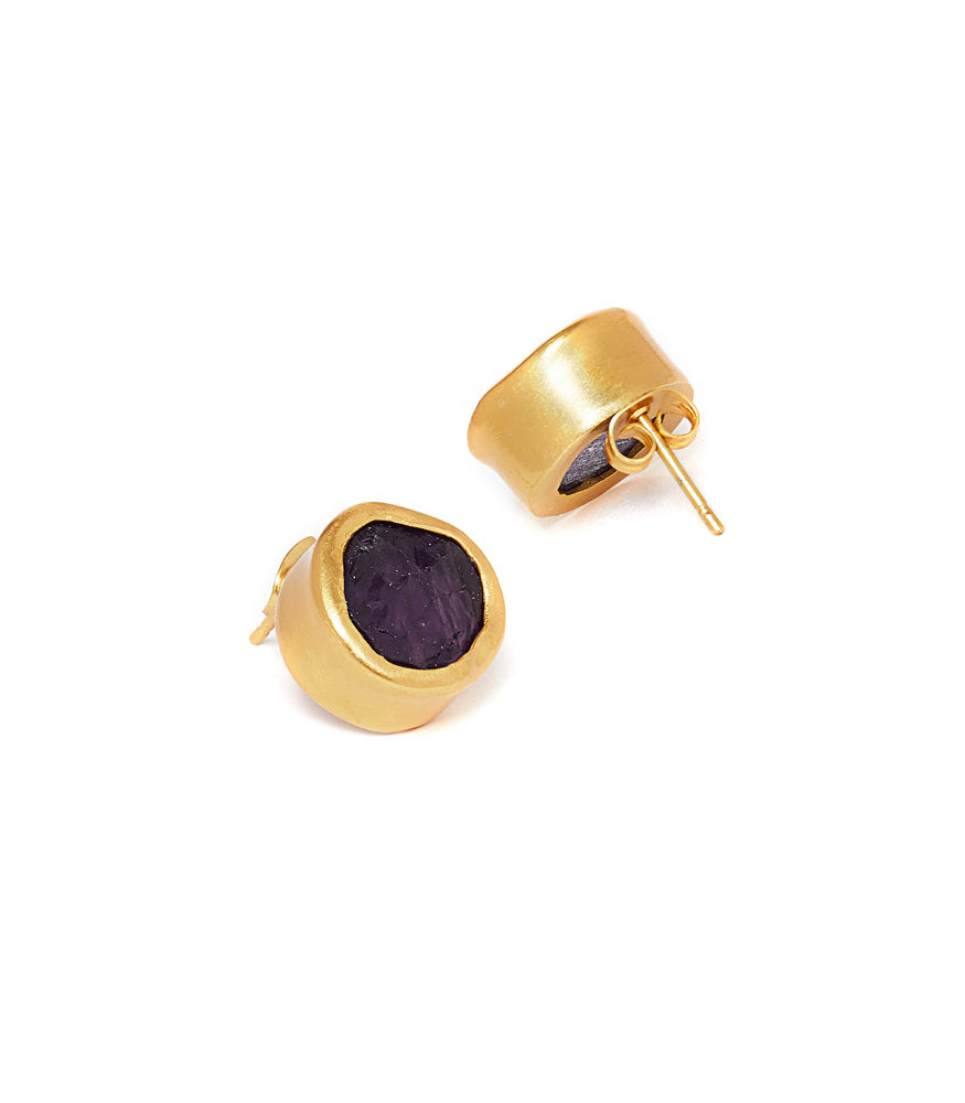 The Spirited Gold Stud Earrings with Amethyst