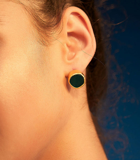 The Spirited Gold Stud Earrings with Green Chalcedony