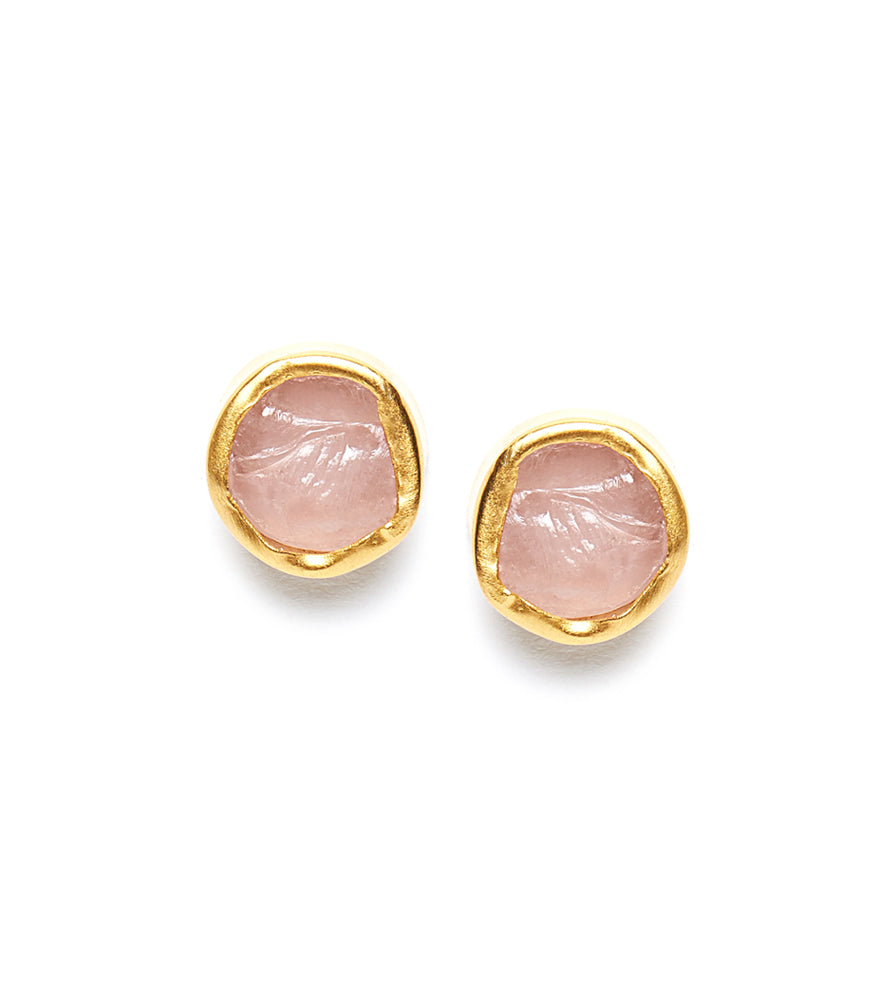 The Spirited Gold Stud Earrings with Rose quartz