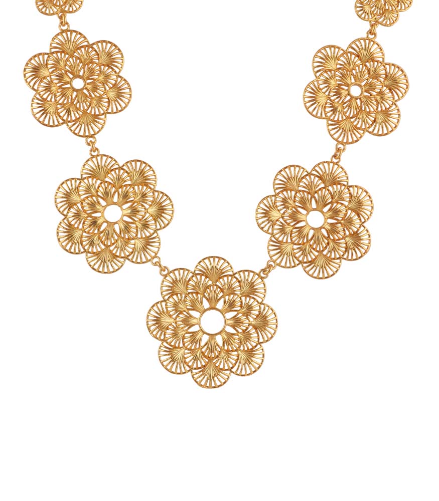 Flowers in Gold Statement Necklace ad Stud Earrings Set